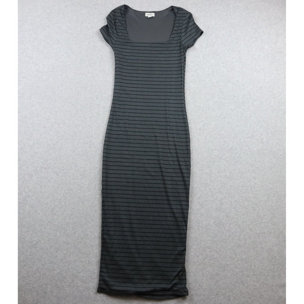 Faded Rose Dress Womens Small Bodycon Midi Square Neck Gray Striped Short Sleeve